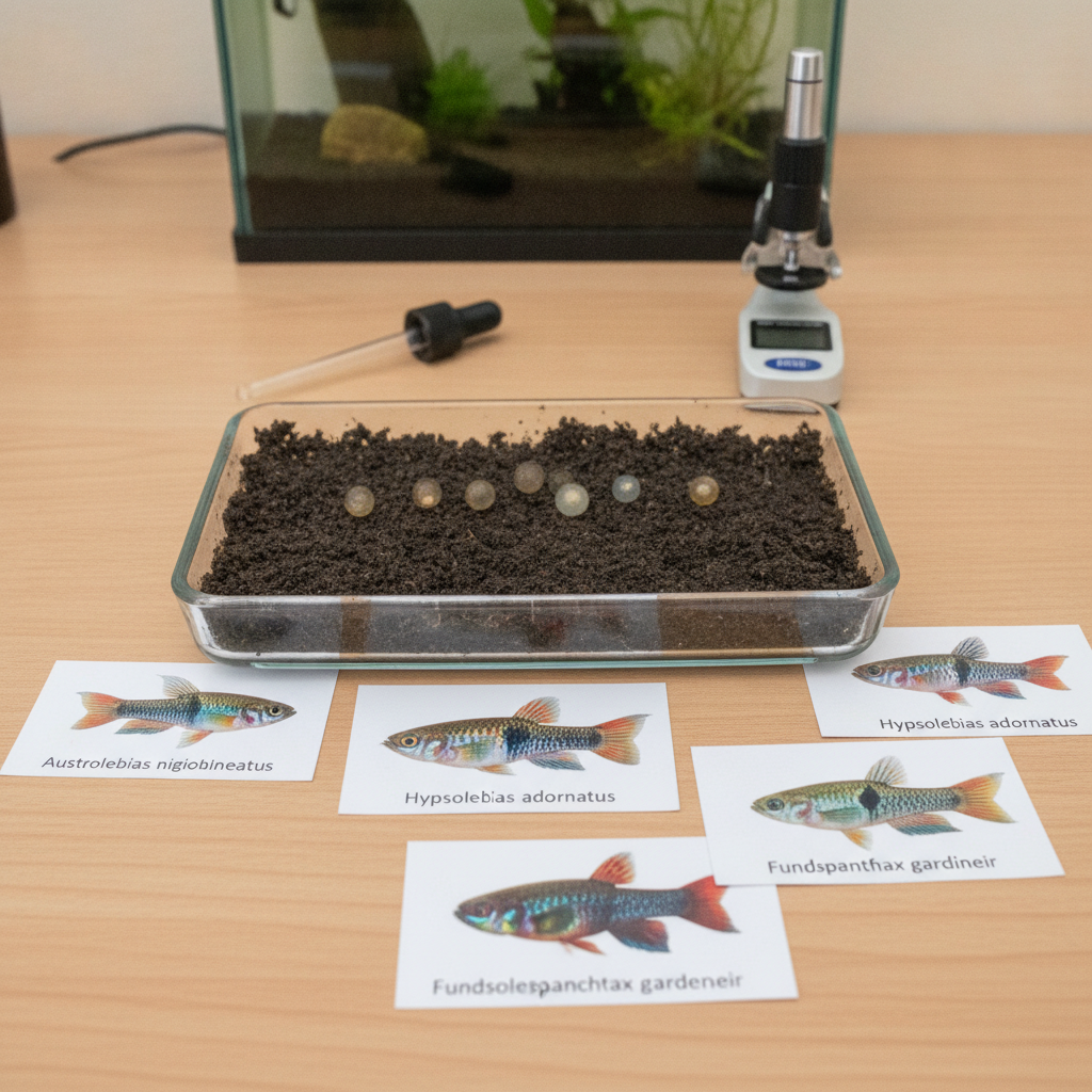 Guia de identificação visual de ovos férteis vs. inférteis de killifish anuais na turfa antes da incubação